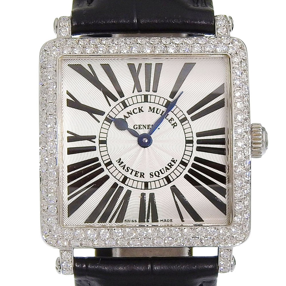 Franck Muller Master Square Quartz Stainless Steel And Alligator With Diamond Bezel And Lugs Watch (Pre-Owned)