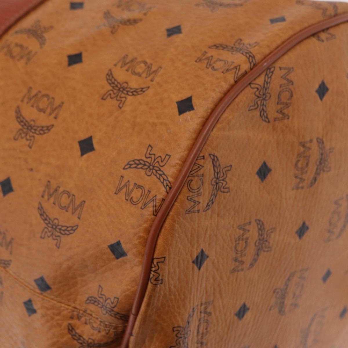 MCM Vicetos Logogram Boston Brown Leather Travel Bag Bag (Pre-Owned)