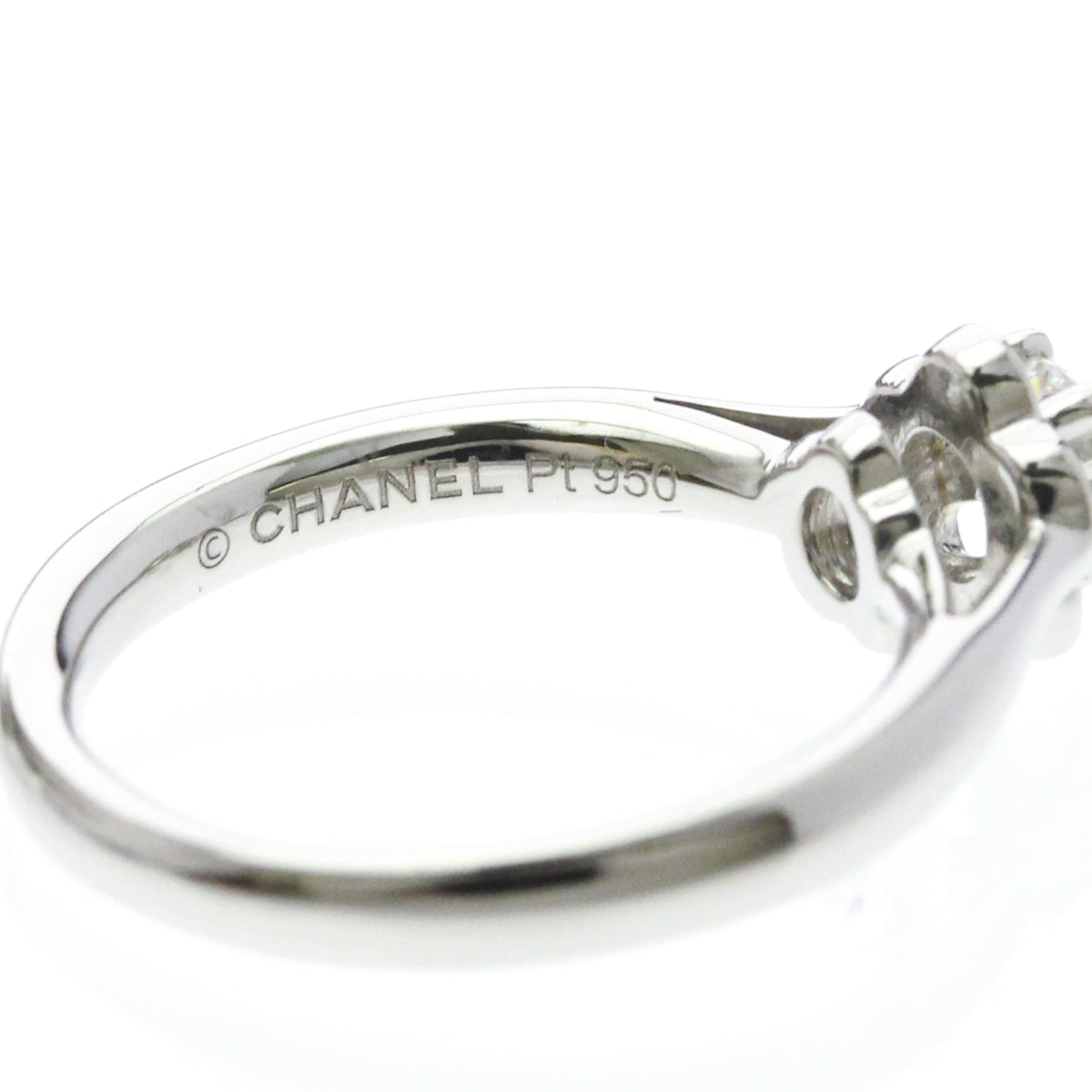Chanel Extrait De Camelia 18K Rose Gold With Diamond Silver Platinum Ring Jewelry (Pre-Owned)