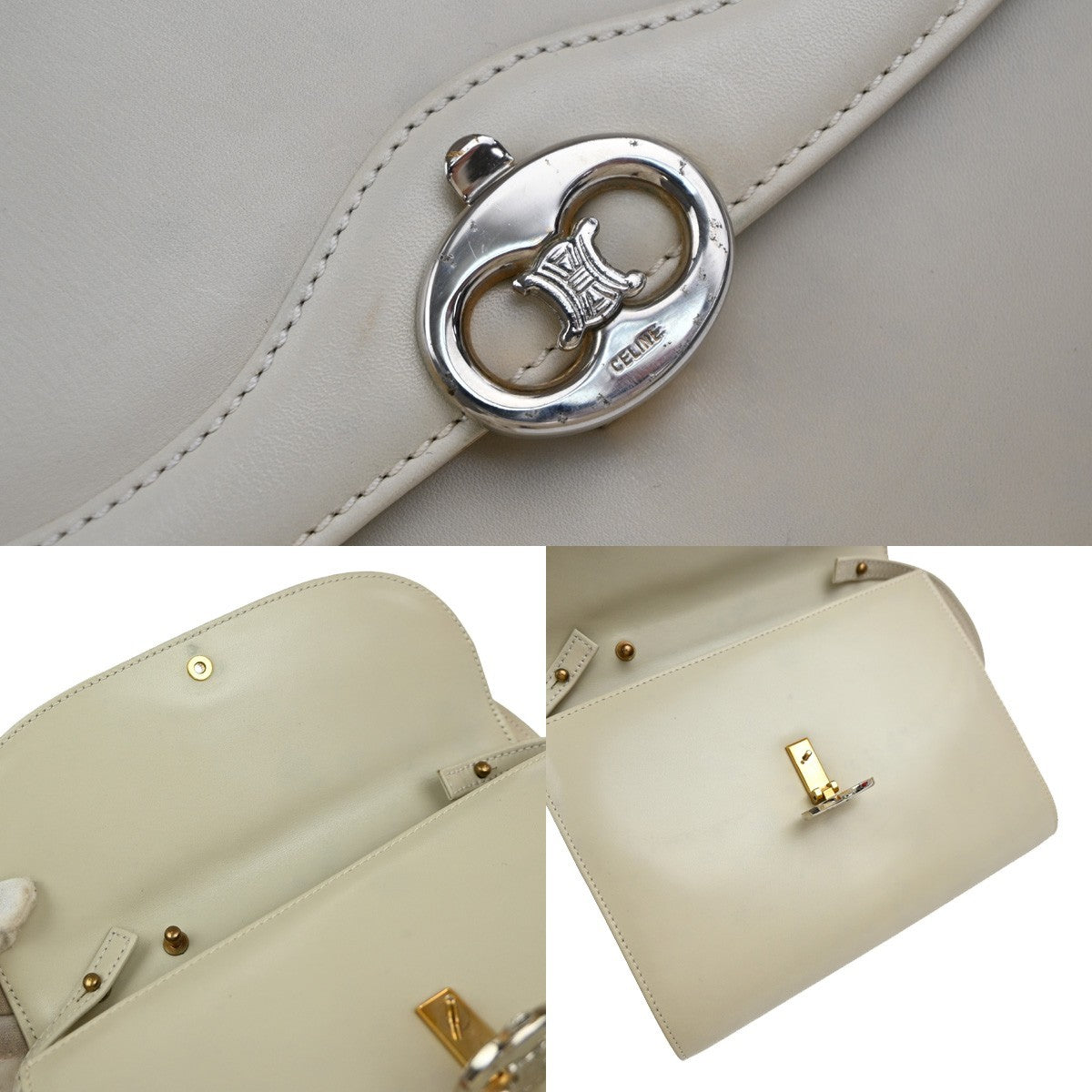 Celine Vintage Leather White Leather Shoulder Bag Bag (Pre-Owned)