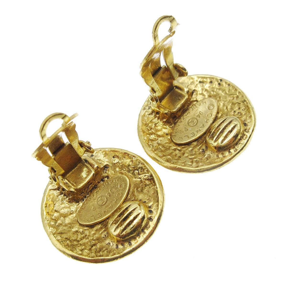 Chanel Cc Button Clip-On Metal Gold Gold_Plated Earrings Jewelry (Pre-Owned)