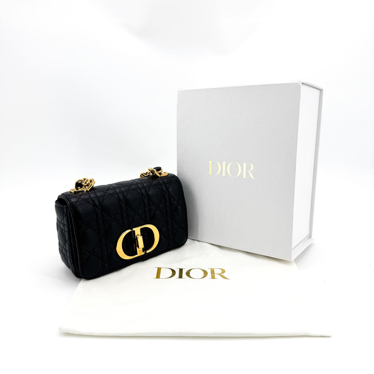 Christian Dior Caro Cannage Quilt Calfskin Black Leather Handbag (Pre-Owned)
