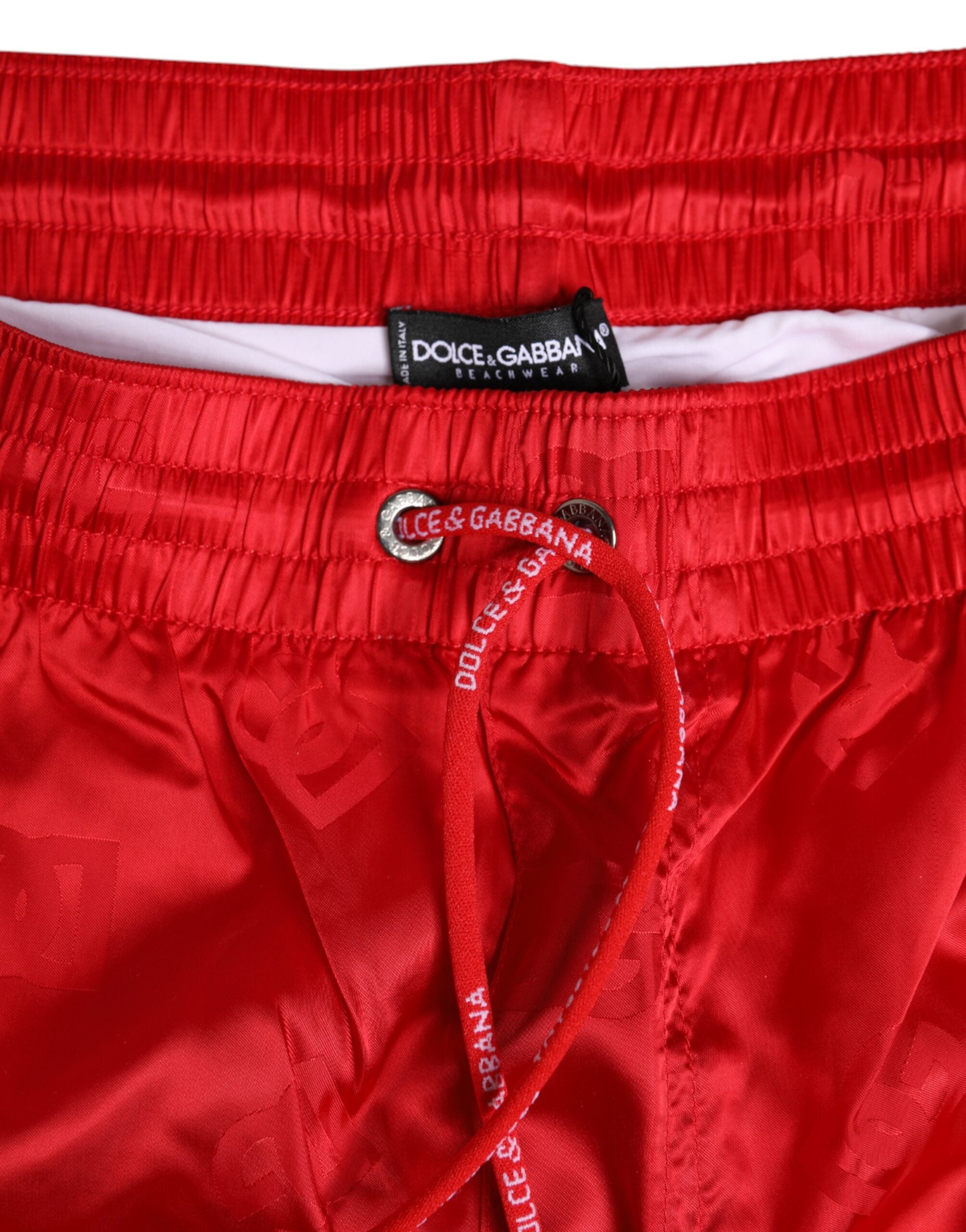 Dolce & Gabbana Red Nylon Drawstring Beachwear Shorts Men's Swimwear