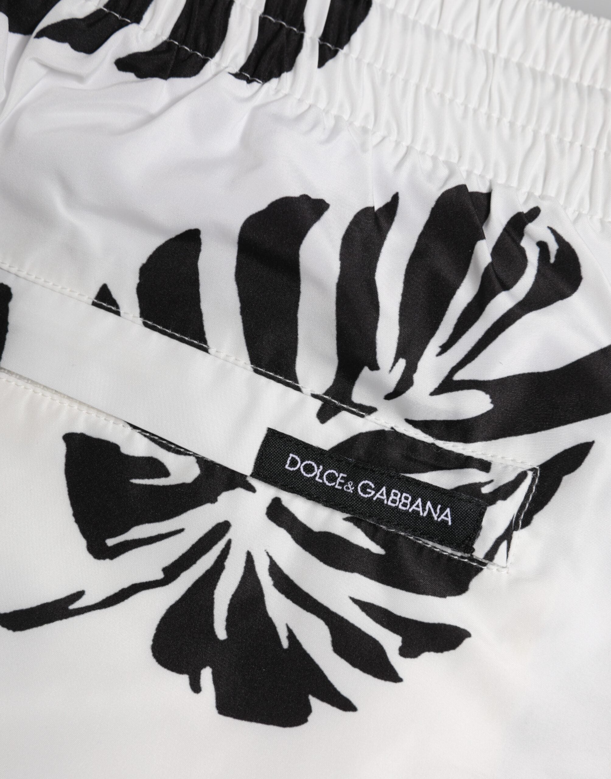 Dolce & Gabbana White Black Print Beachwear Shorts Men's Swimwear