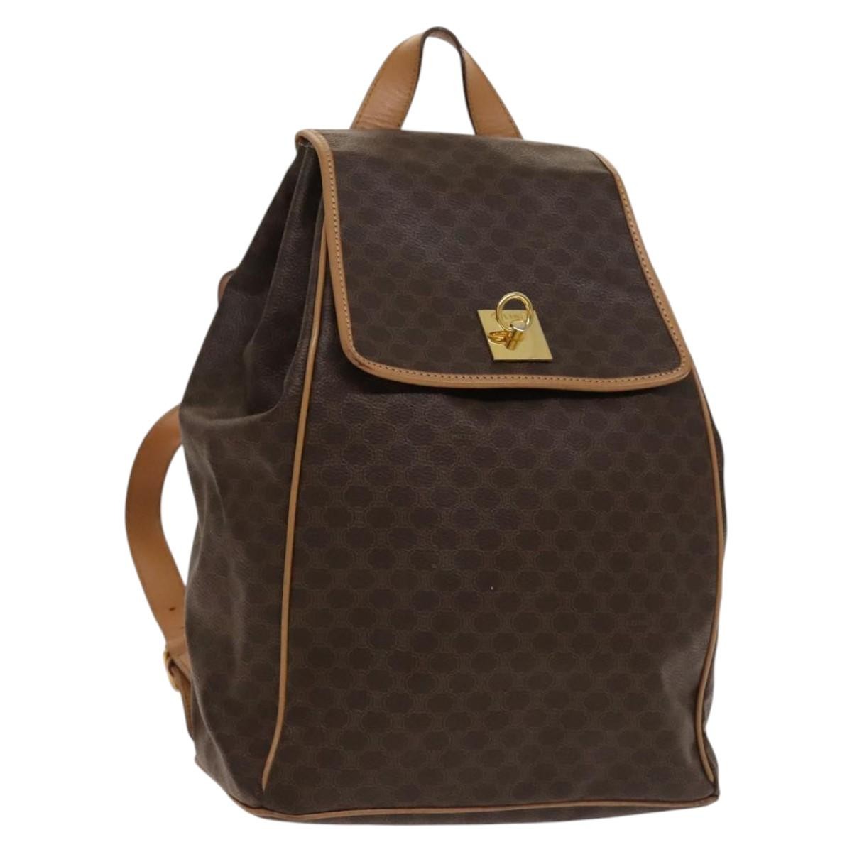 Celine Vintage Drawstring Flap Macadam Coated Canvas Brown Canvas Backpack Bag (Pre-Owned)