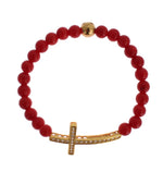 Nialaya Red Coral Gold CZ Cross 925 Silver Women's Bracelet