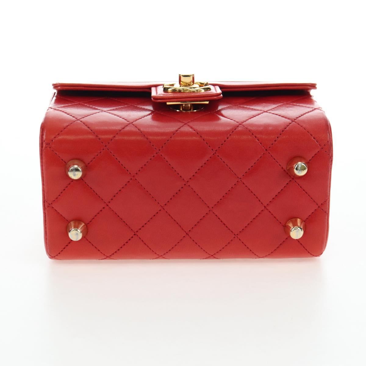 Chanel Vintage Mademoiselle Top Handle Flap Quilted Leather Red Leather Handbag (Pre-Owned)