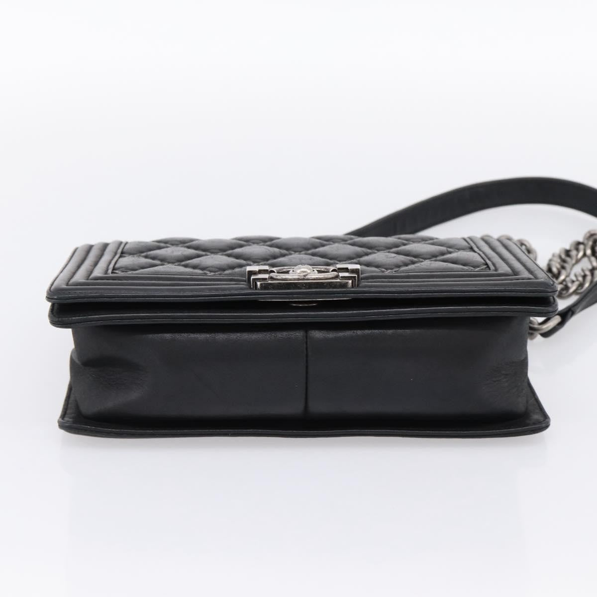 Chanel Boy Flap Quilted Calfskin With Micro Chain Detail Black Leather Shoulder Bag Bag (Pre-Owned)