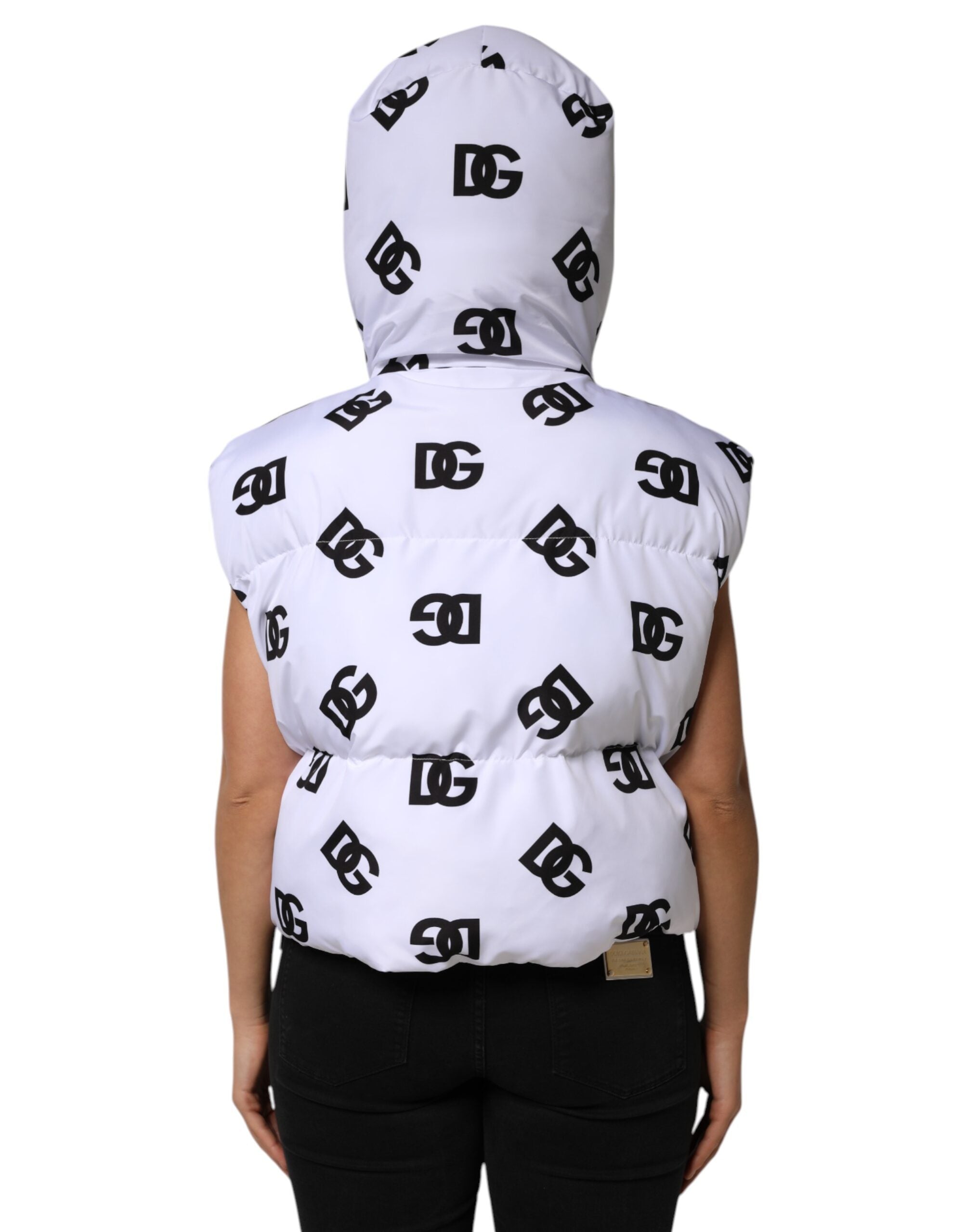 Dolce & Gabbana White Black DG Mania Polyester Puffer Women's Jacket
