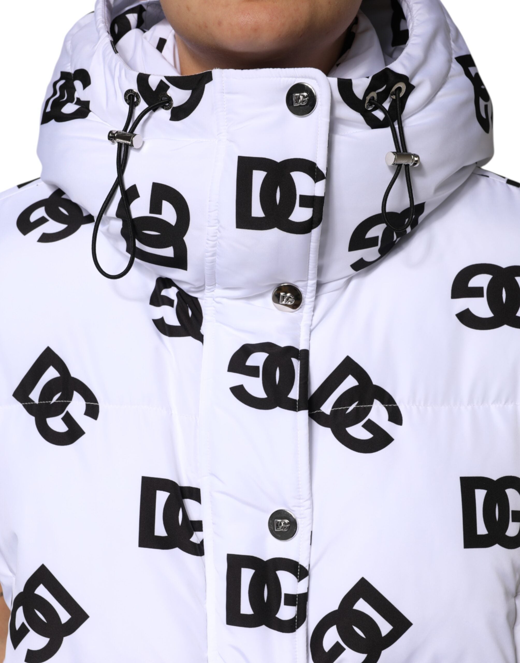 Dolce & Gabbana White Black DG Mania Polyester Puffer Women's Jacket