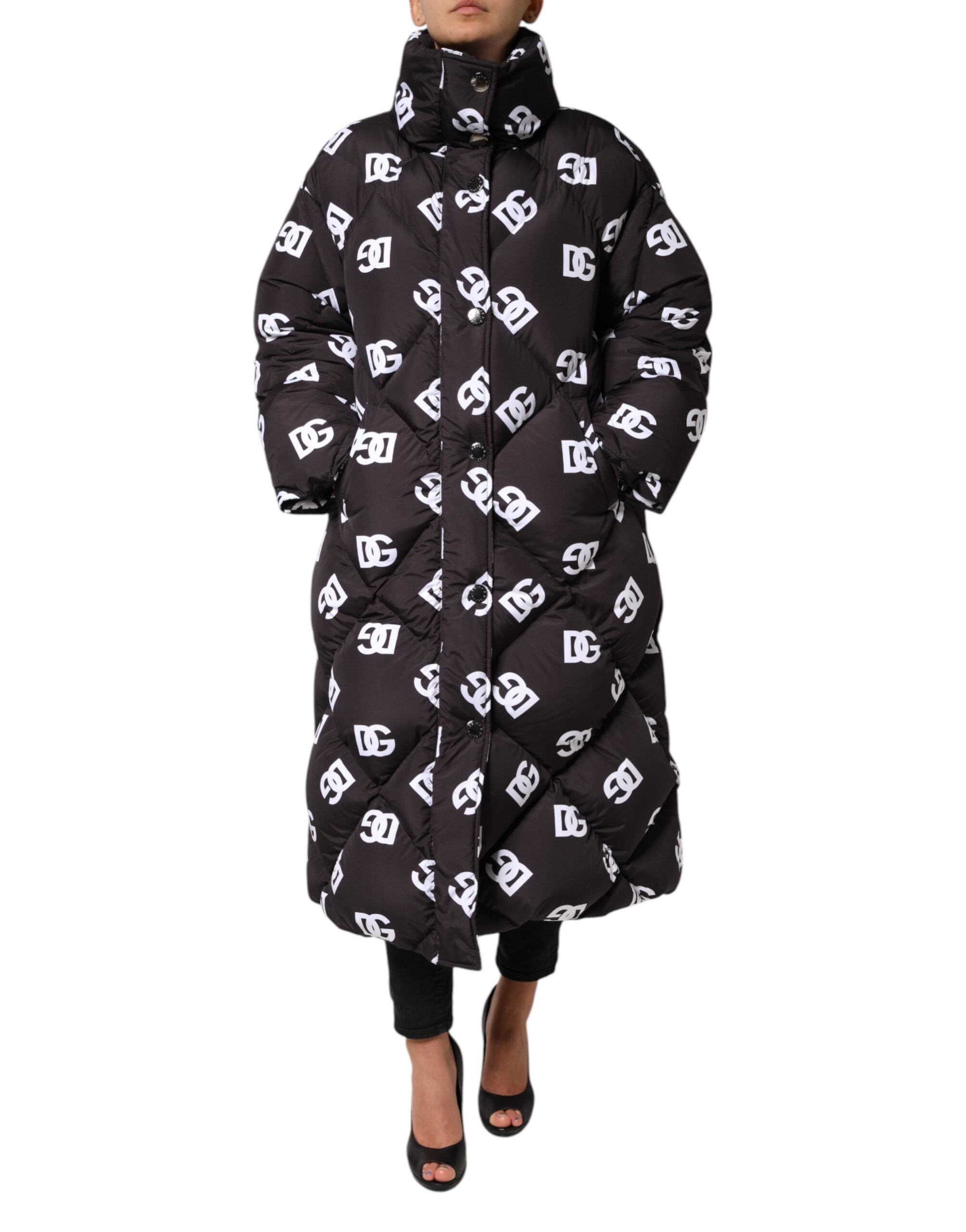 Dolce & Gabbana Black DG Mania Puffer Quilted Long Coat Women's Jacket