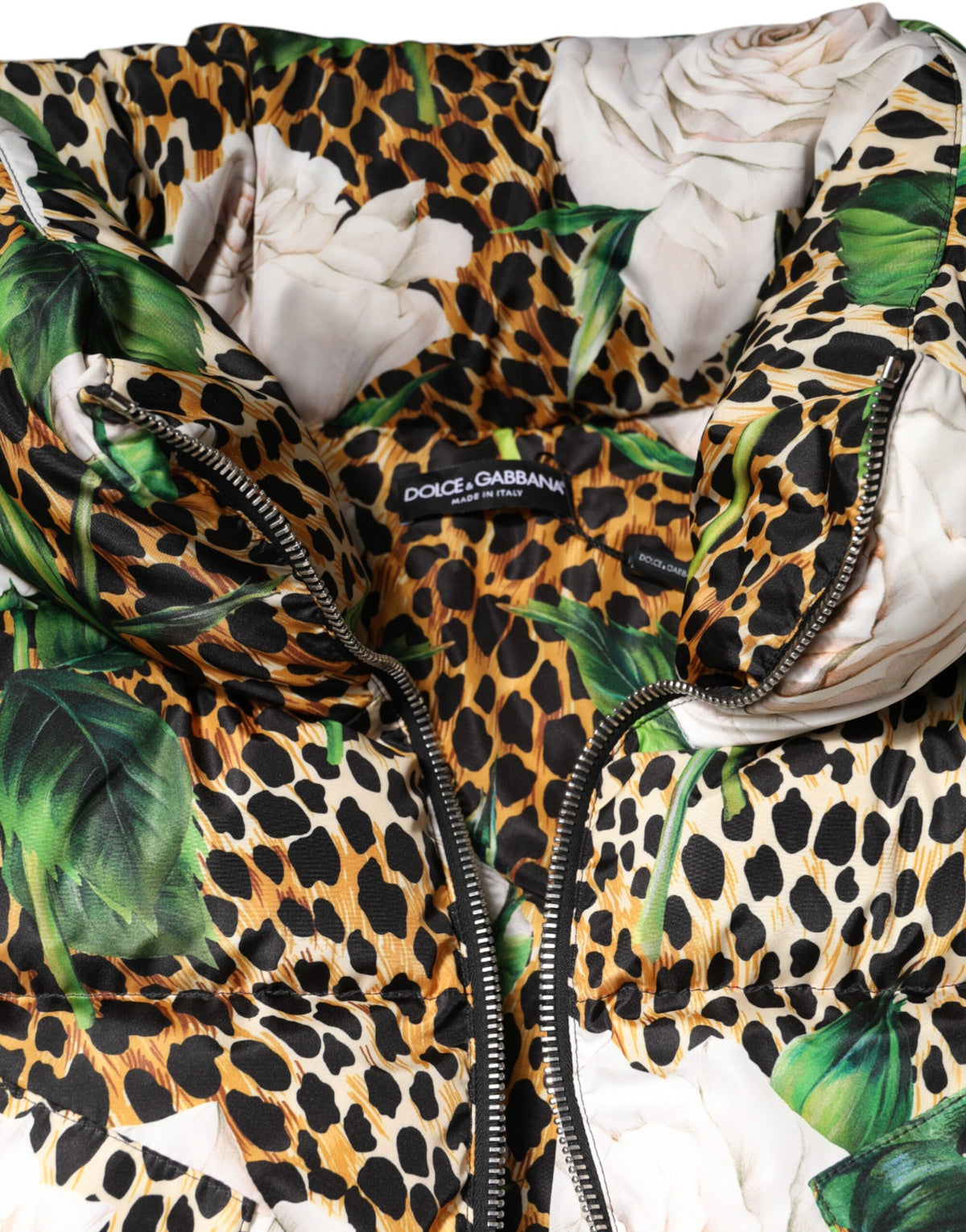 Dolce & Gabbana Multicolor Leopard Rose Puffer Quilted Women's Jacket