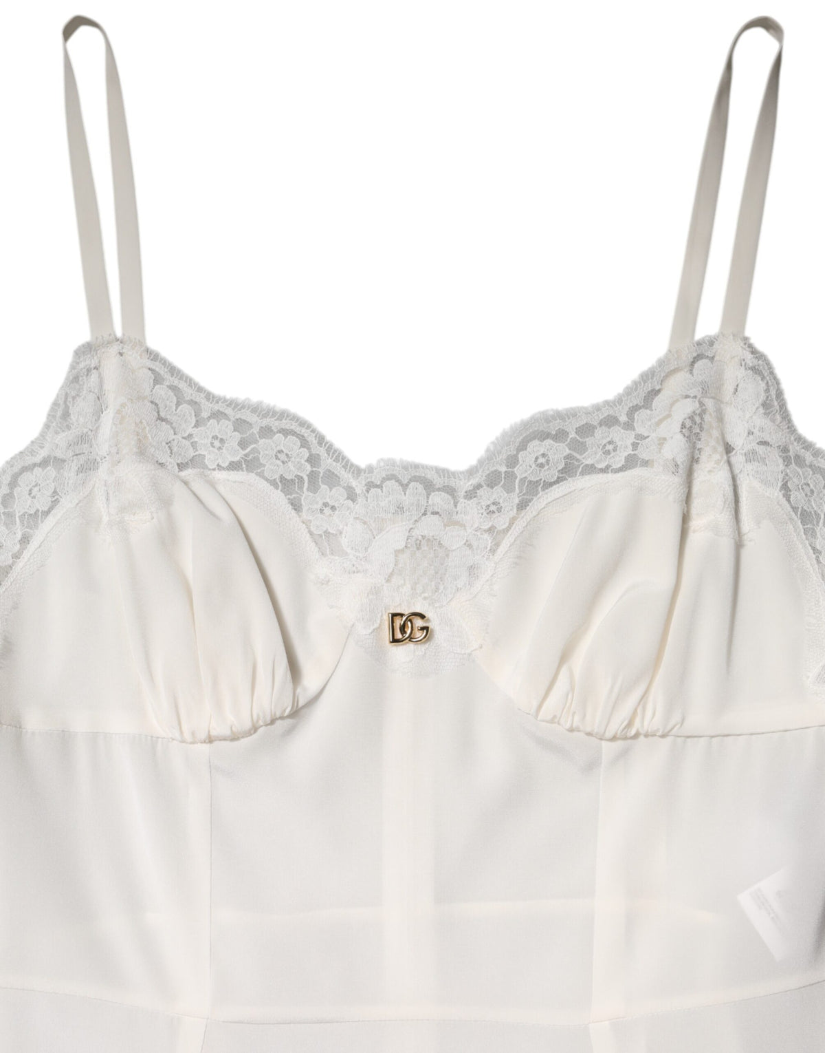 Dolce & Gabbana White Lace DG Logo Silk Dress Women's Sleepwear