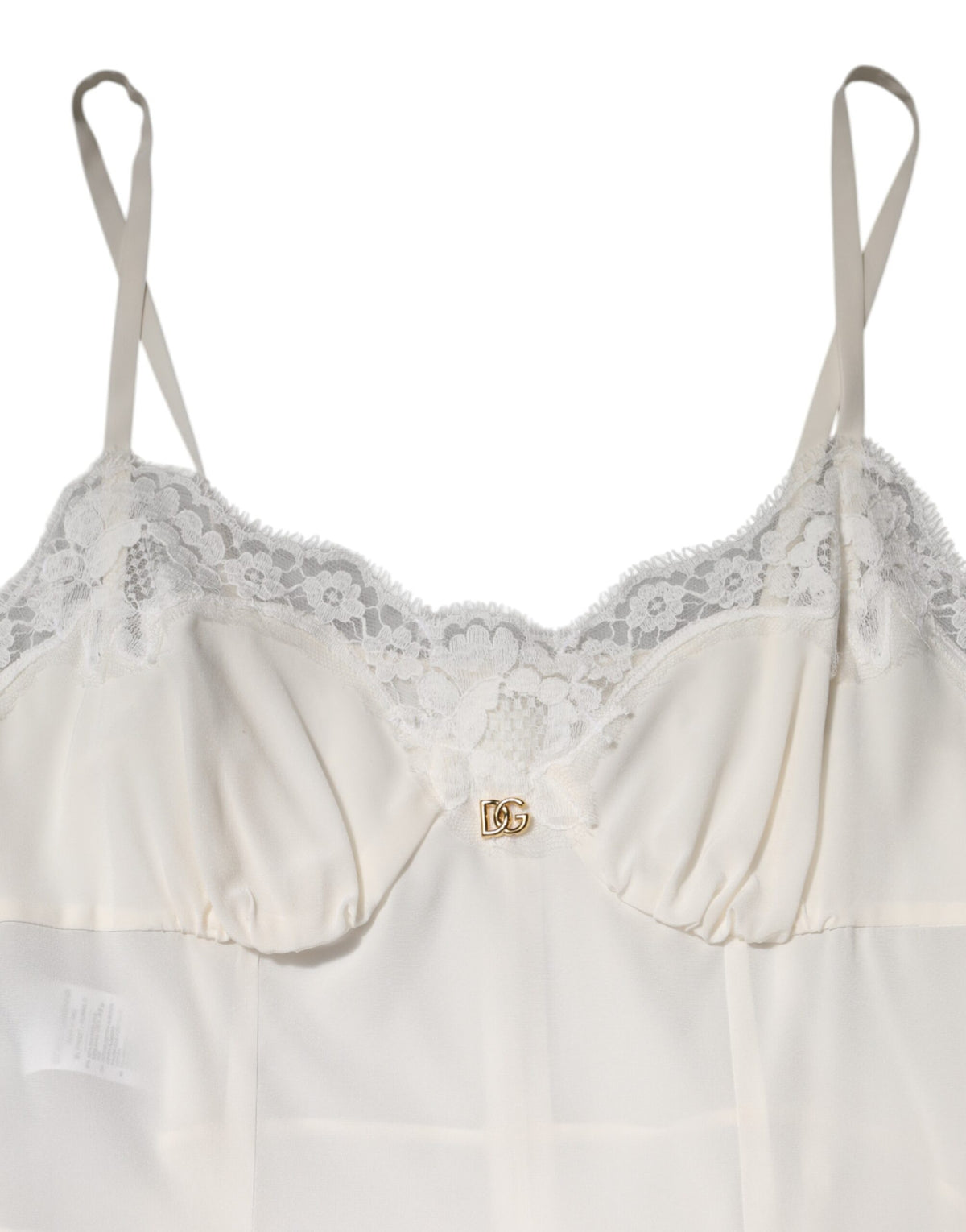 Dolce & Gabbana White Lace Gold DG Logo Silk Dress Women's Sleepwear