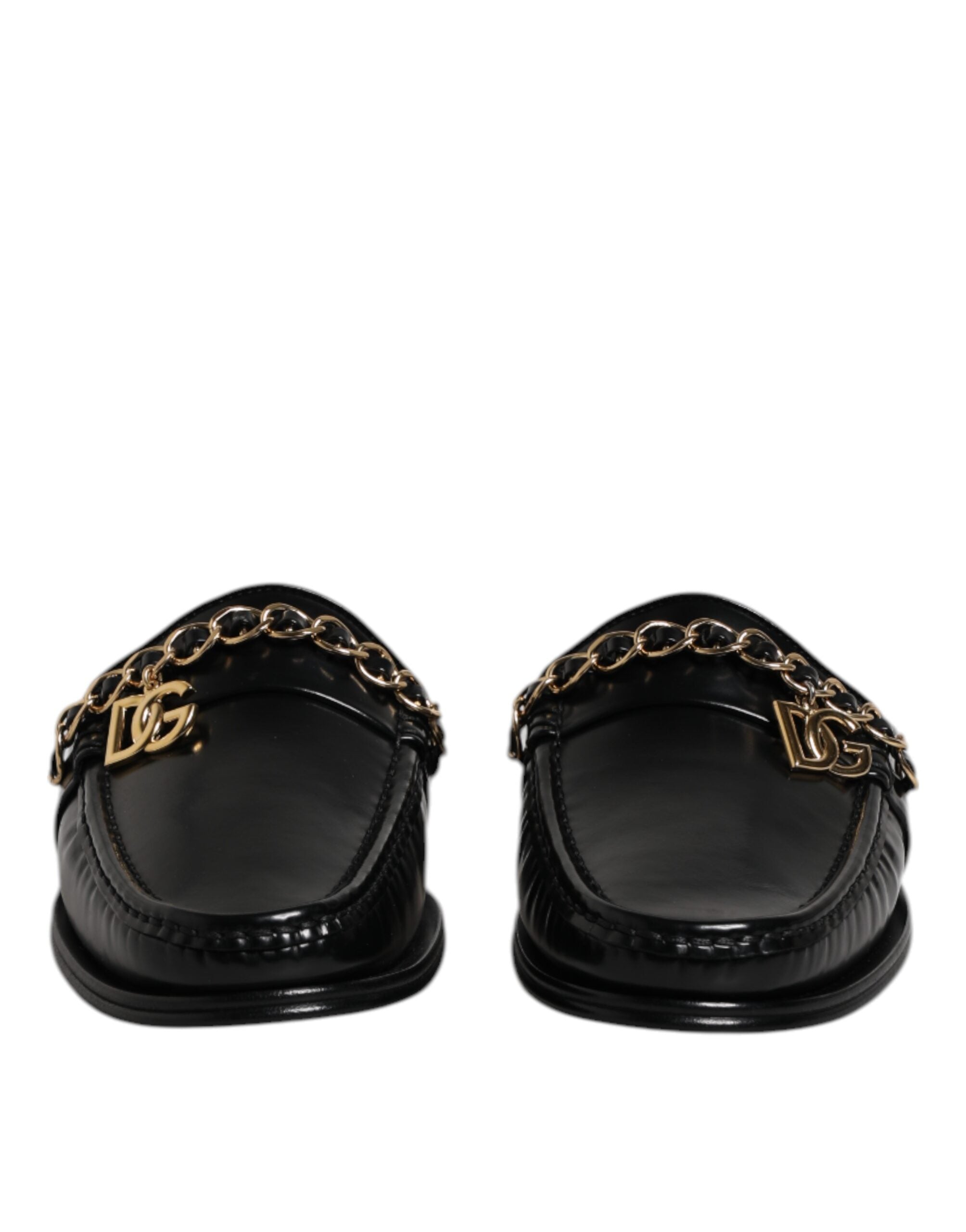 Dolce & Gabbana Black Leather DG Chain Embellished Sandals Men's Shoes