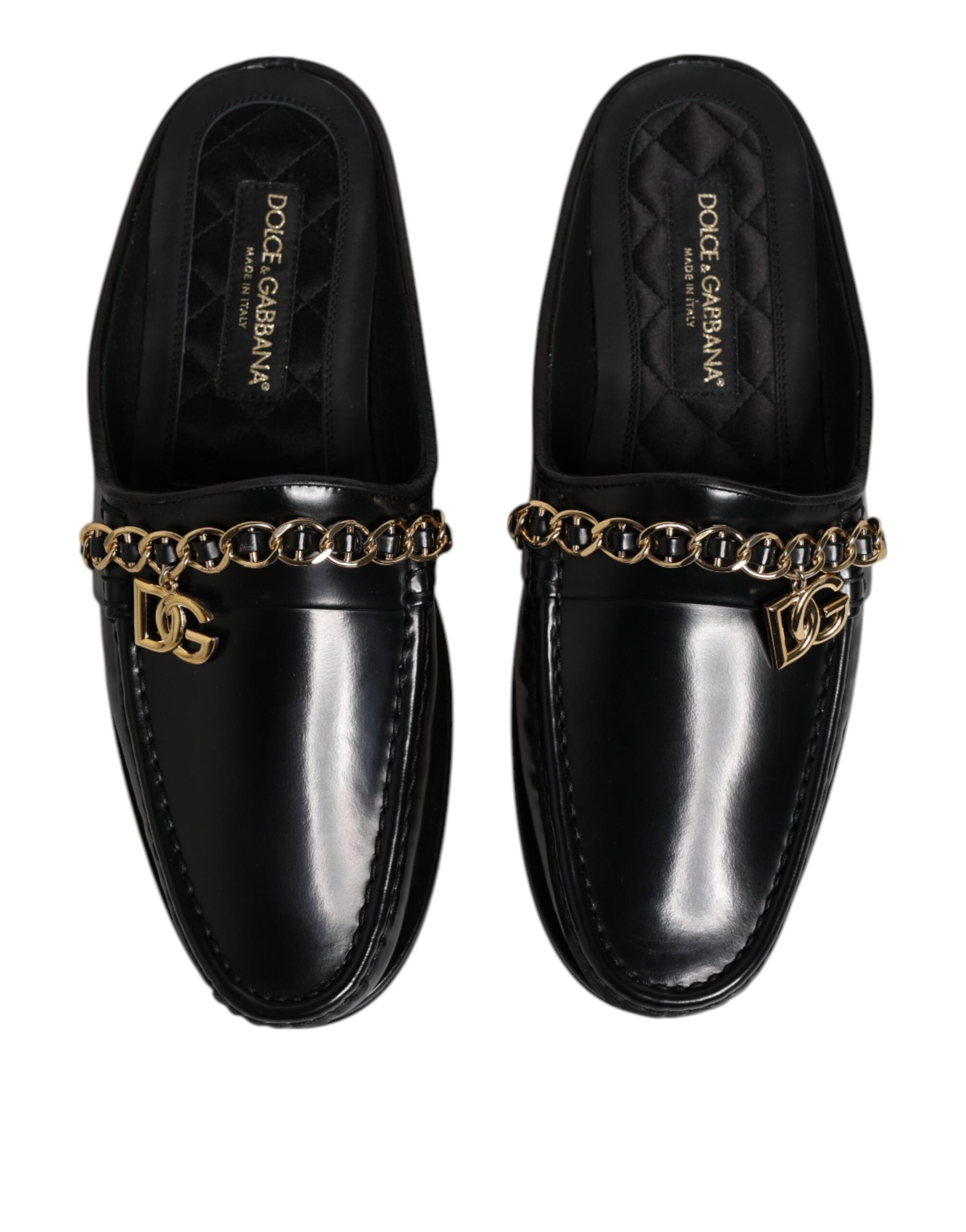 Dolce & Gabbana Black Leather DG Chain Embellished Sandals Men's Shoes