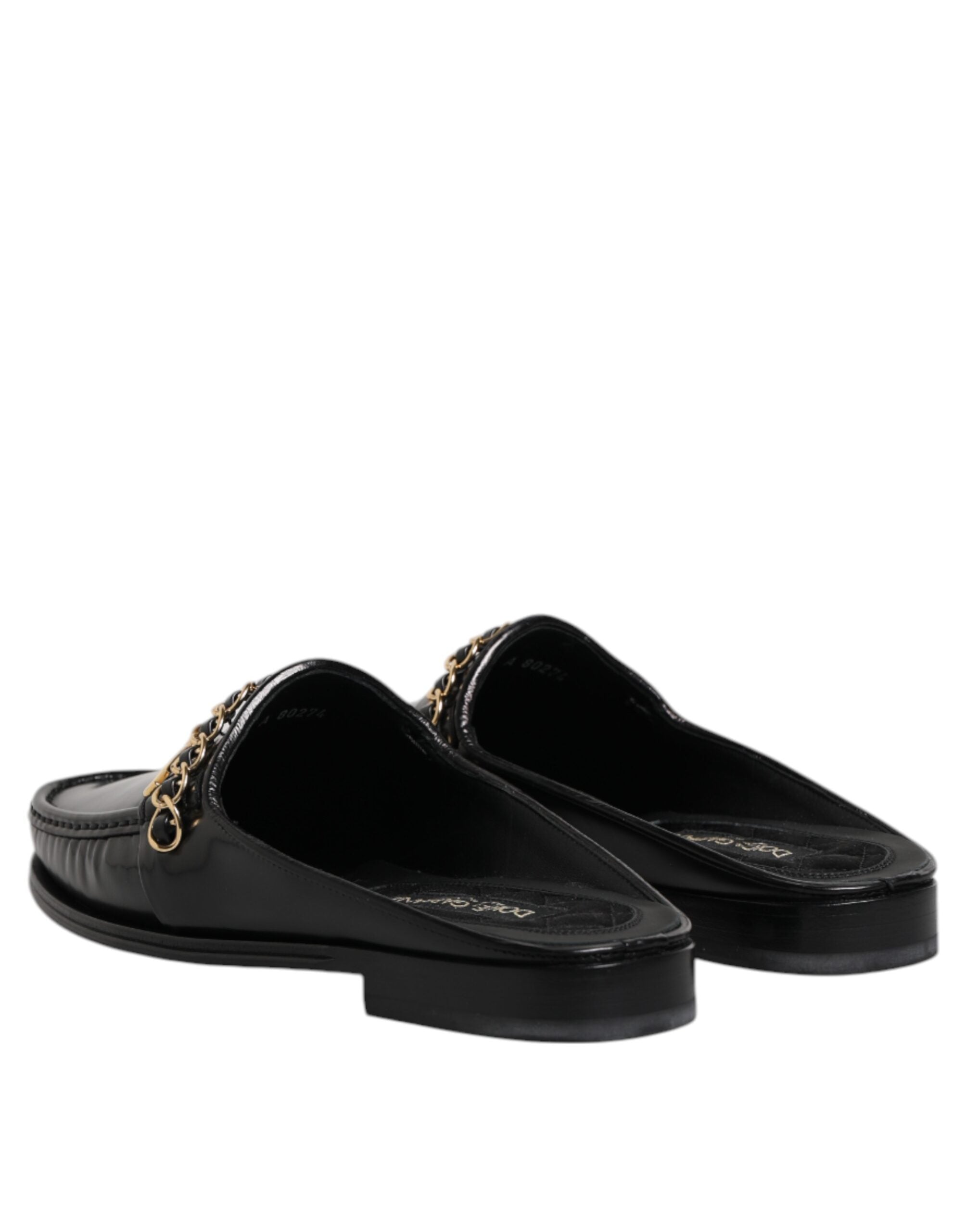 Dolce & Gabbana Black Leather DG Chain Embellished Sandals Men's Shoes