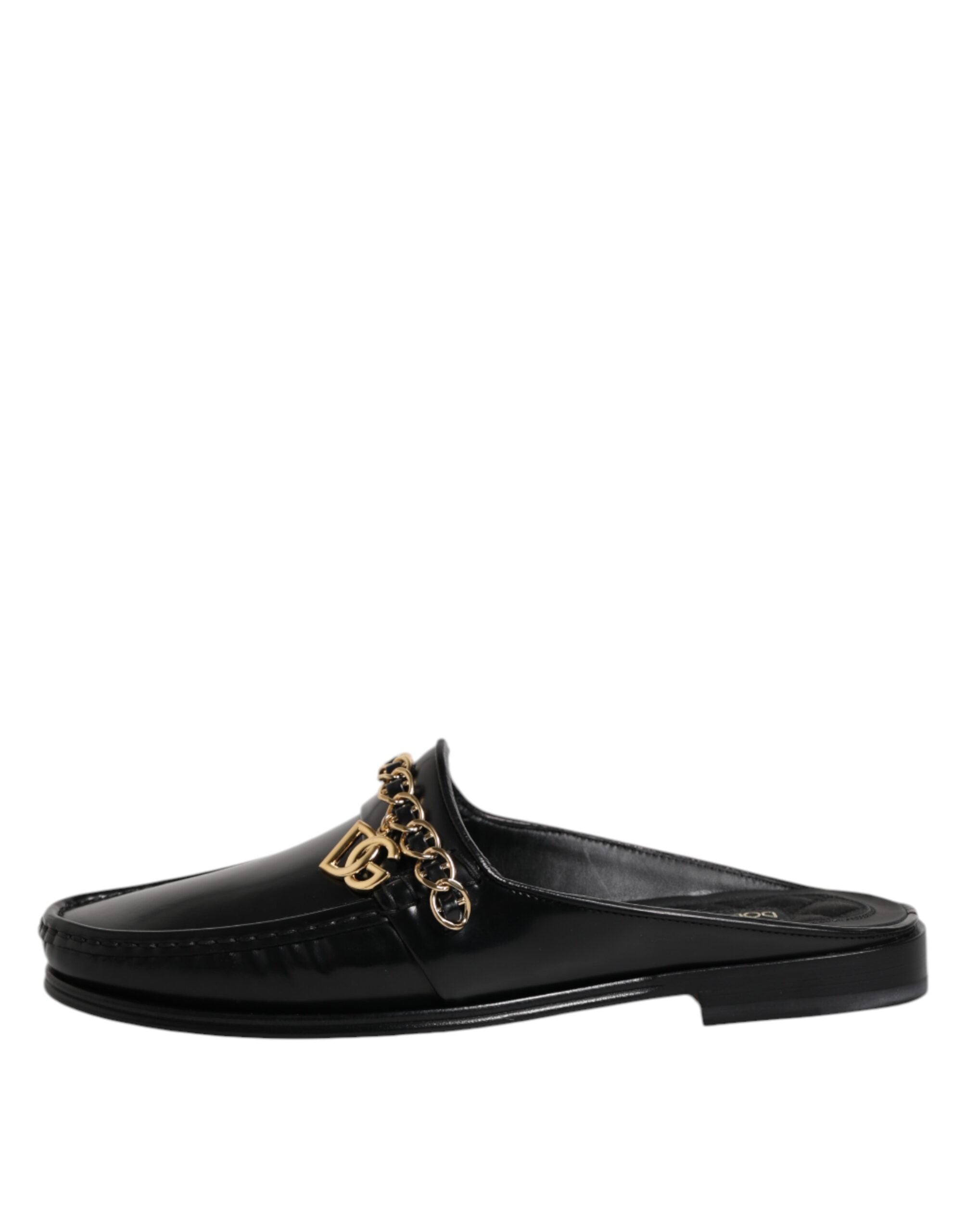 Dolce & Gabbana Black Leather DG Chain Embellished Sandals Men's Shoes