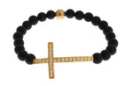 Nialaya Matte Onyx Stone Gold CZ Cross 925 Silver Women's Bracelet
