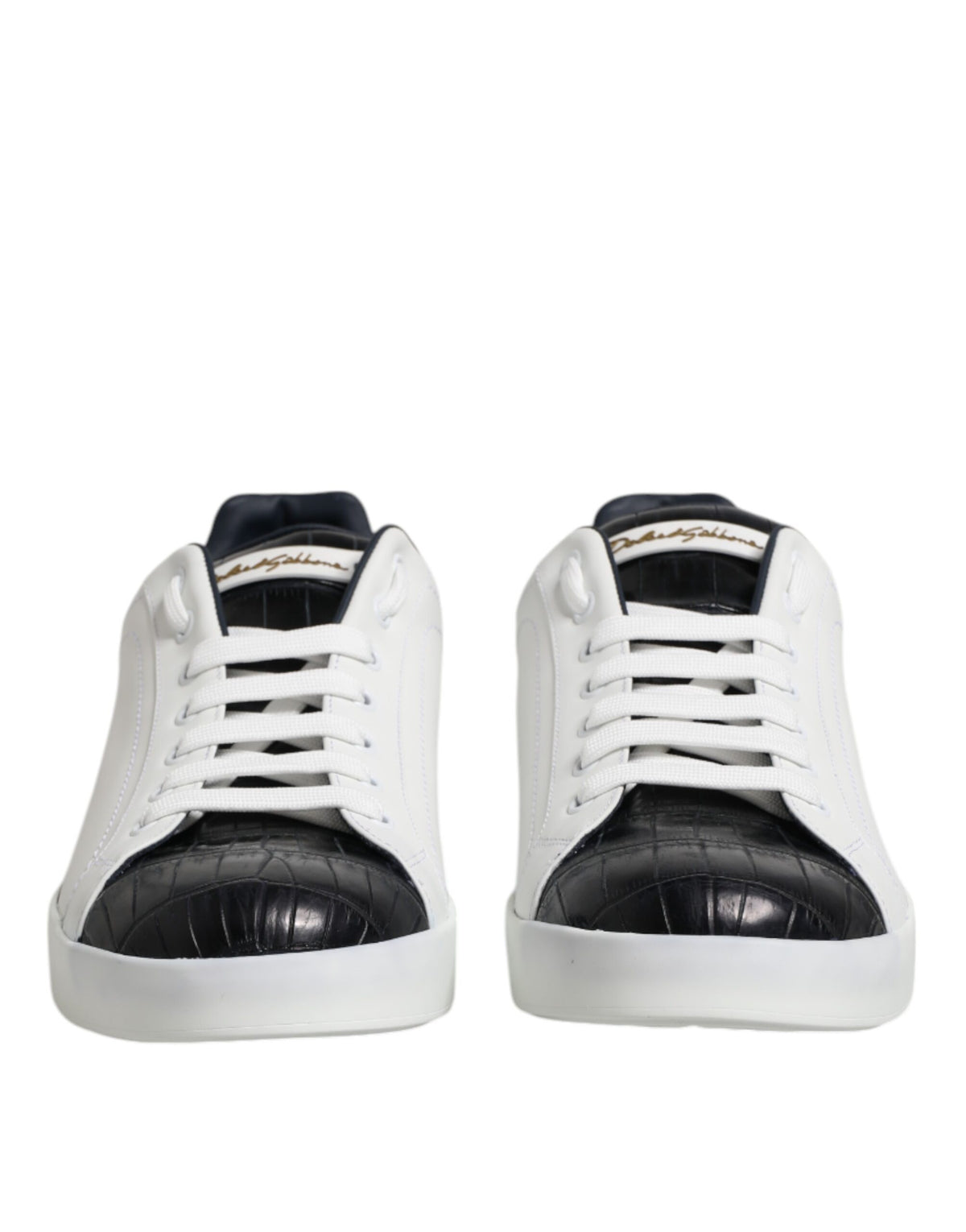 Dolce & Gabbana White Black Leather Portofino Sneaker Men's Shoes