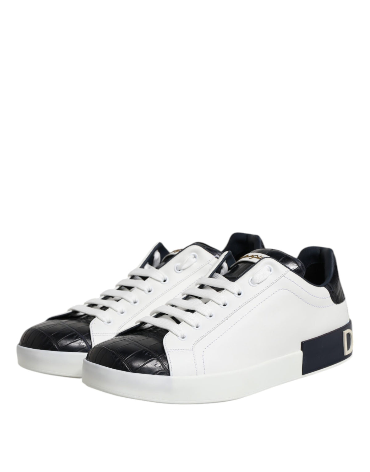 Dolce & Gabbana White Black Leather Portofino Sneaker Men's Shoes