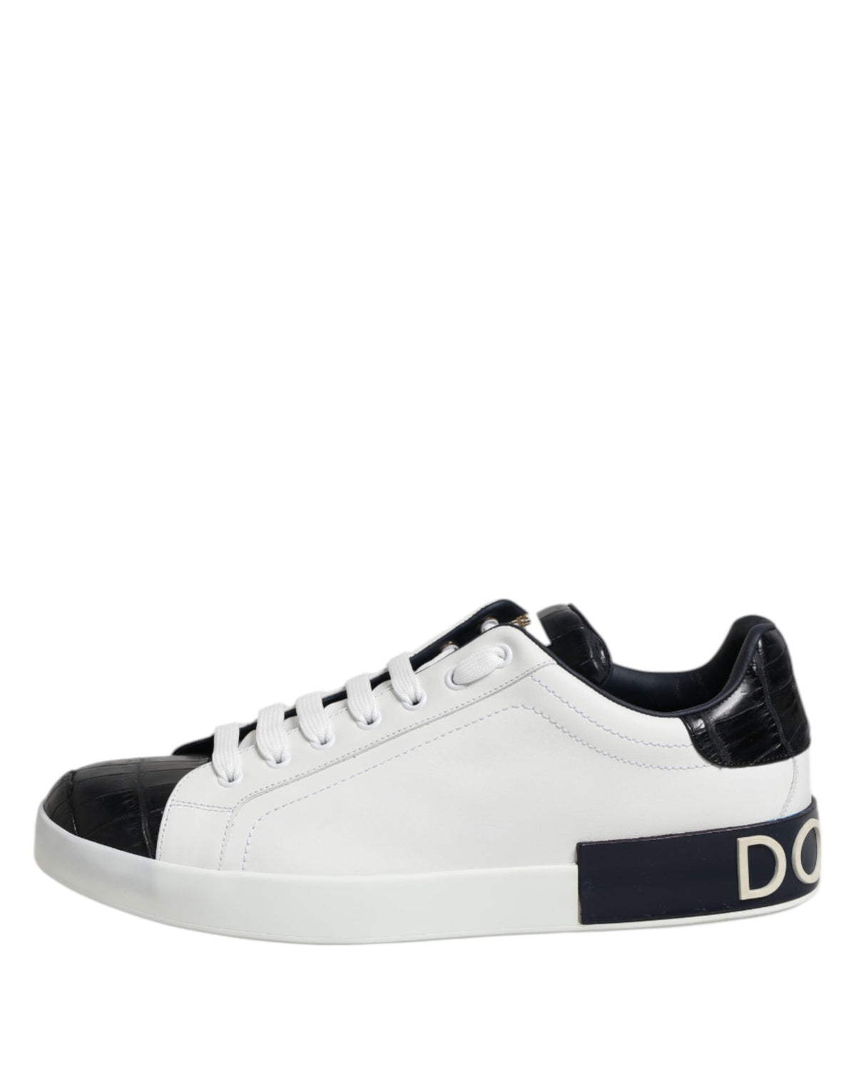 Dolce & Gabbana White Black Leather Portofino Sneaker Men's Shoes