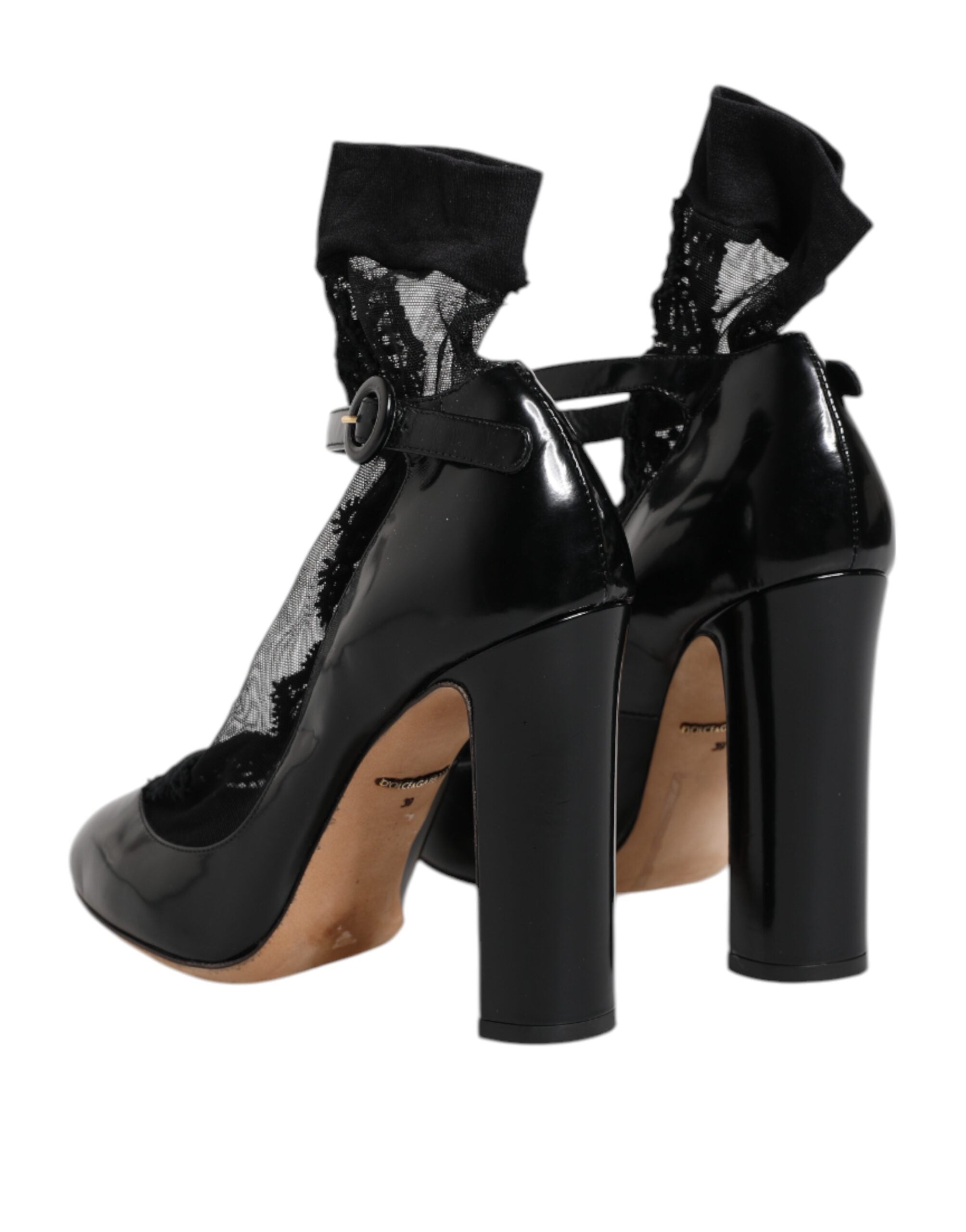 Dolce & Gabbana Black Leather Lace Socks Heels Pumps Women's Shoes (Pre-Owned)