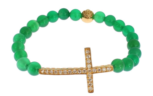 Nialaya Jade Stone Gold CZ Cross 925 Silver Women's Bracelet