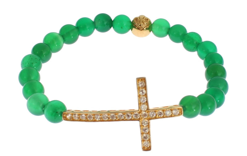 Nialaya Elegant Green Jade Bead & Gold Plated Women's Bracelet