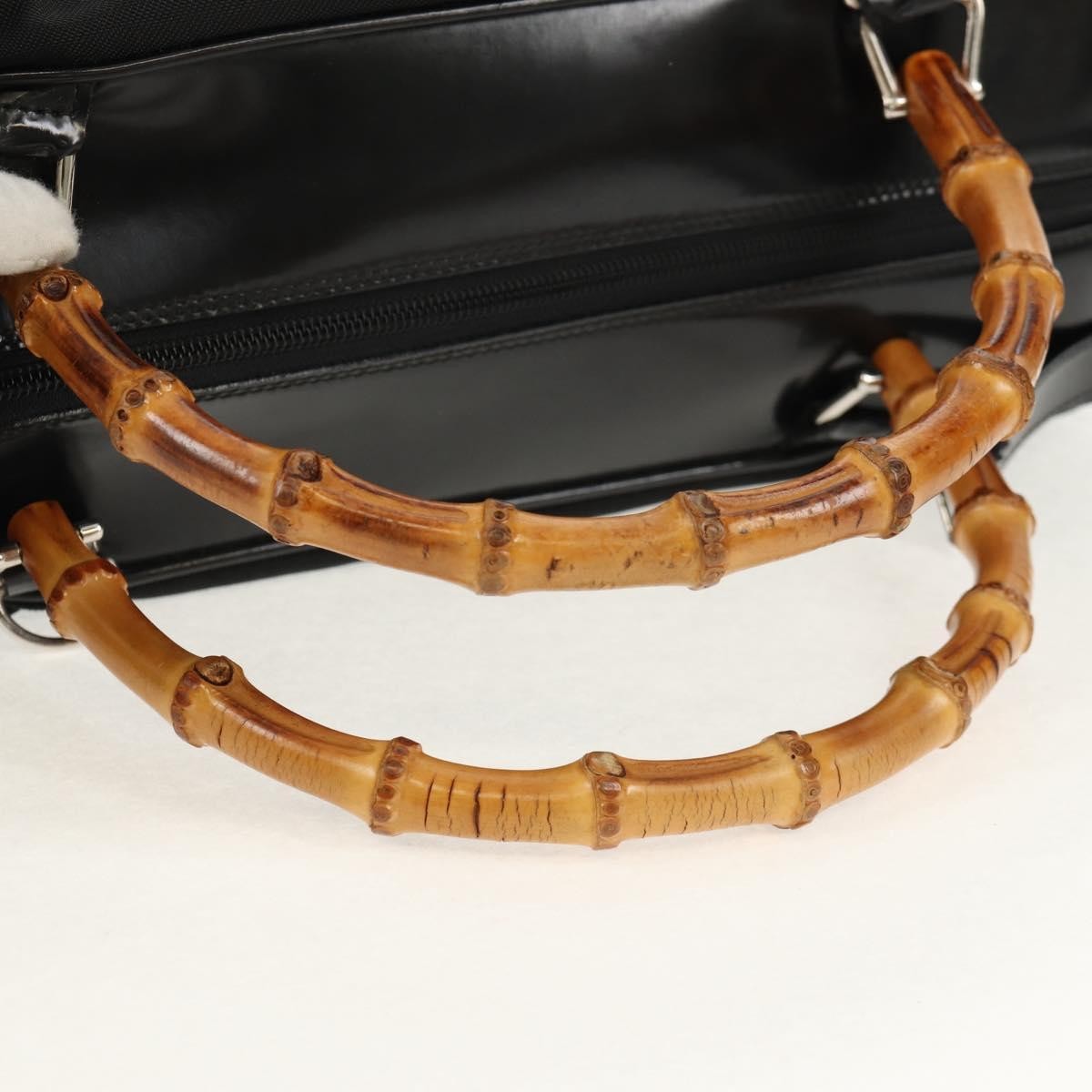 Gucci Vintage Bamboo Handle Nylon Black Nylon Handbag (Pre-Owned)
