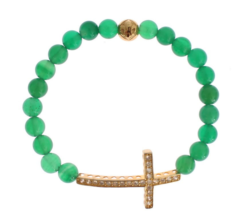 Nialaya Jade Stone Gold CZ Cross 925 Silver Women's Bracelet
