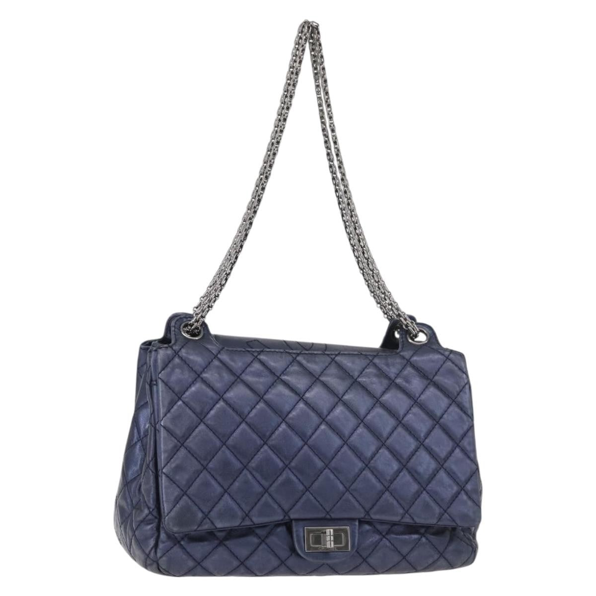 Chanel Accordion Reissue Flap Quilted Calfskin Blue Leather Shoulder Bag Bag (Pre-Owned)
