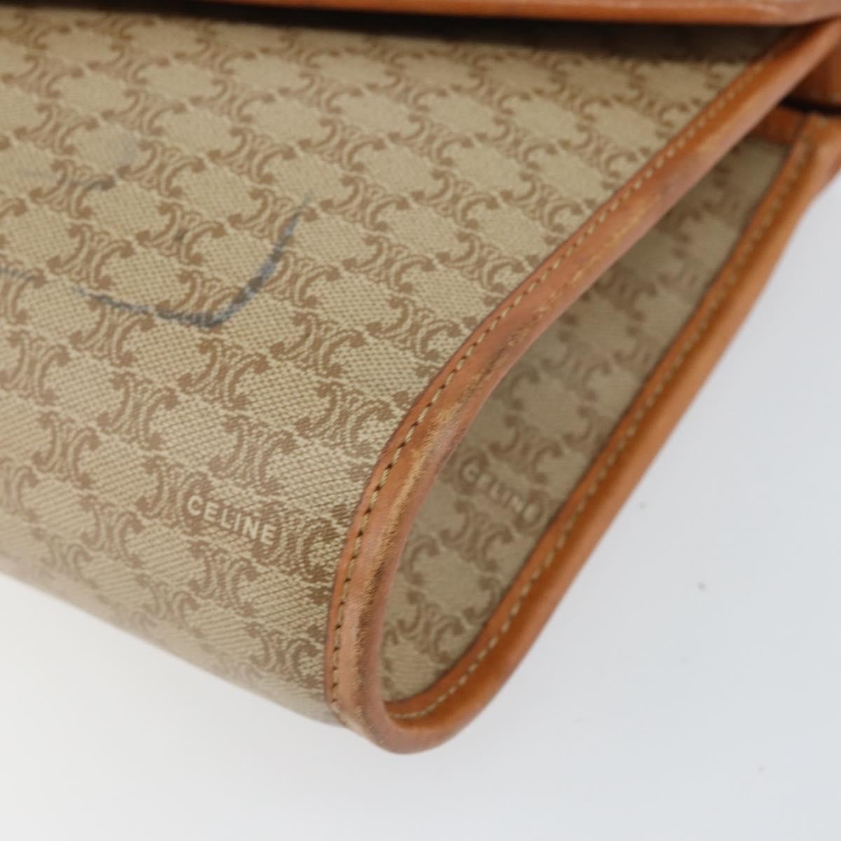 Celine Vintage Macadam Canvas And Leather Beige Canvas Shoulder Bag Bag (Pre-Owned)