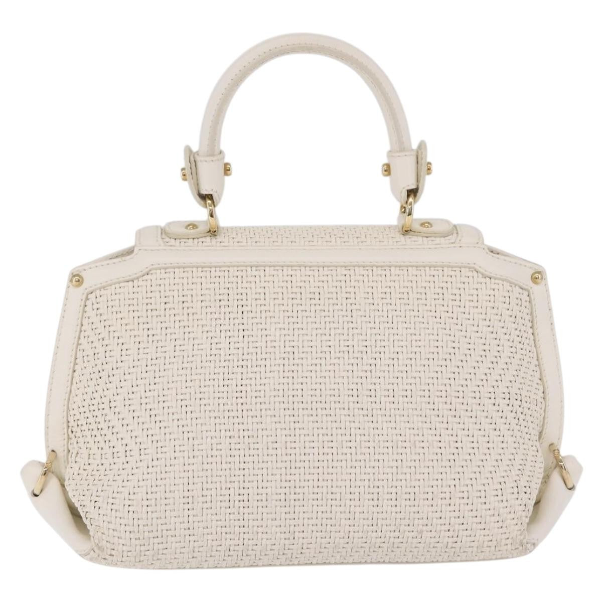 Salvatore Ferragamo Sofia Satchel Woven Leather White Leather Handbag (Pre-Owned)