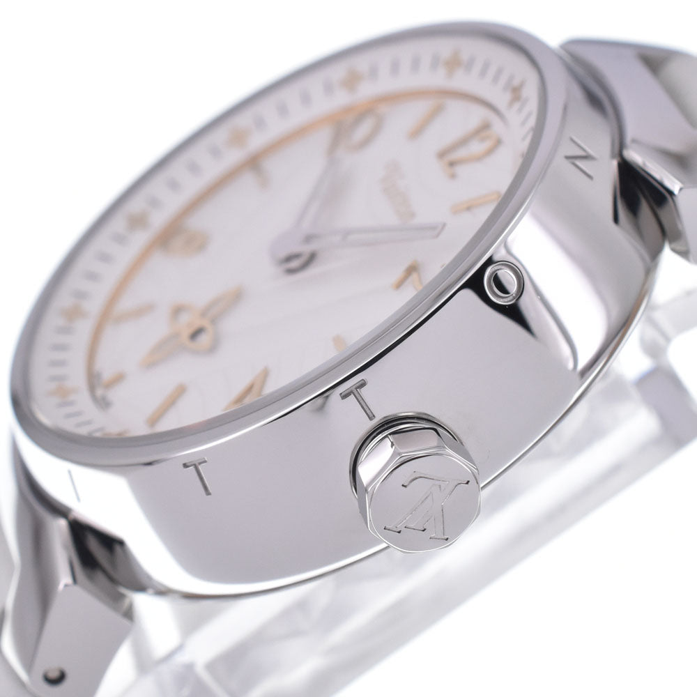 Louis Vuitton Tambour Quartz Stainless Steel And Monogram Rubber Watch (Pre-Owned)