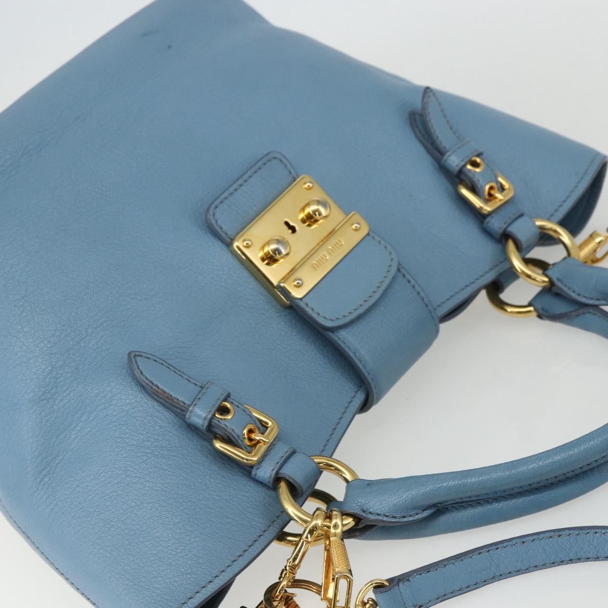 Miu Miu Madras Convertible Lock Leather Blue Leather Tote Bag Bag (Pre-Owned)