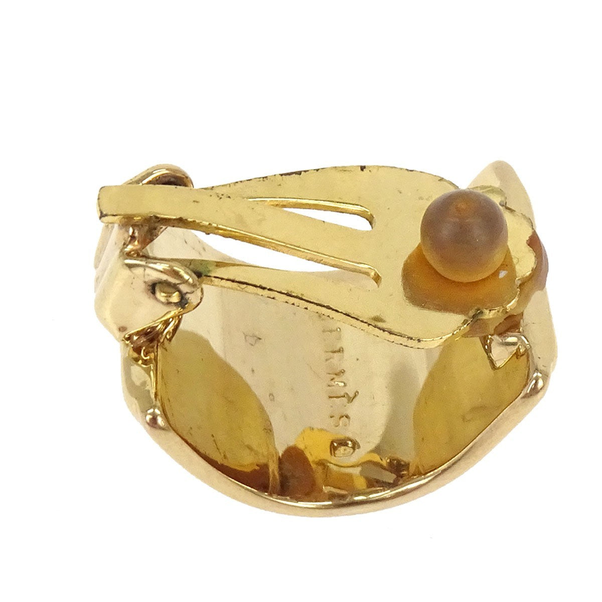 Hermes Vintage Half Hoop Clip-On Printed Enamel And Metal Gold Gold_Plated Earrings Jewelry (Pre-Owned)