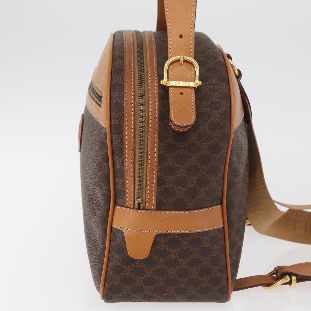 Celine Backpack Leather Brown Canvas Backpack Bag (Pre-Owned)