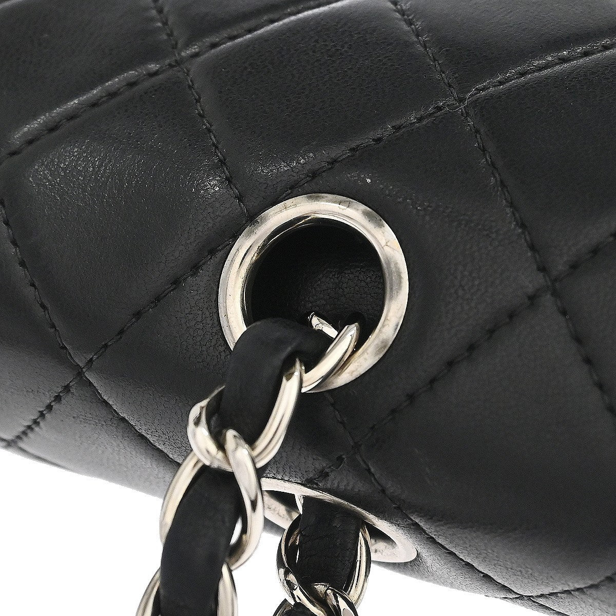 Chanel Classic Double Flap Quilted Lambskin Black Leather Handbag (Pre-Owned)