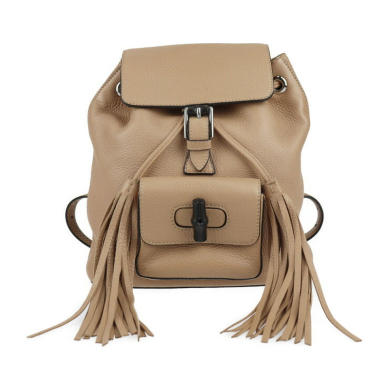 Gucci Bamboo Beige Leather Backpack Bag (Pre-Owned)