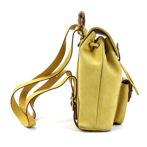 Gucci Bamboo Yellow Suede Backpack Bag (Pre-Owned)