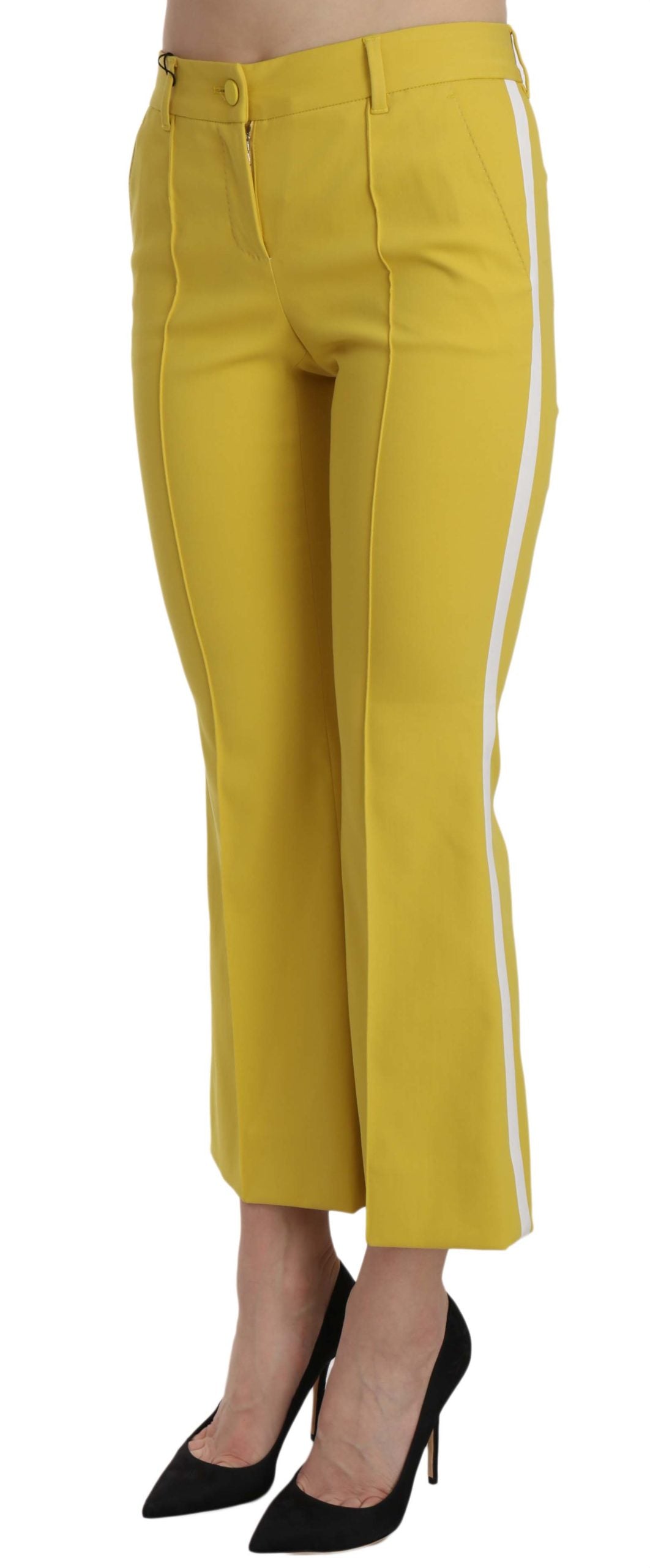 Dolce & Gabbana Yellow Flared Bootcut Capri Cotton Women's Pants