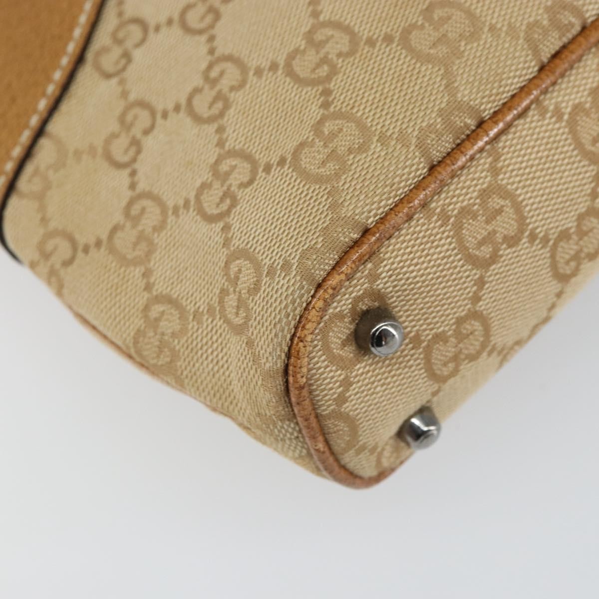 Gucci Vintage Ring Tote Gg Canvas With Leather Beige Canvas Tote Bag Bag (Pre-Owned)