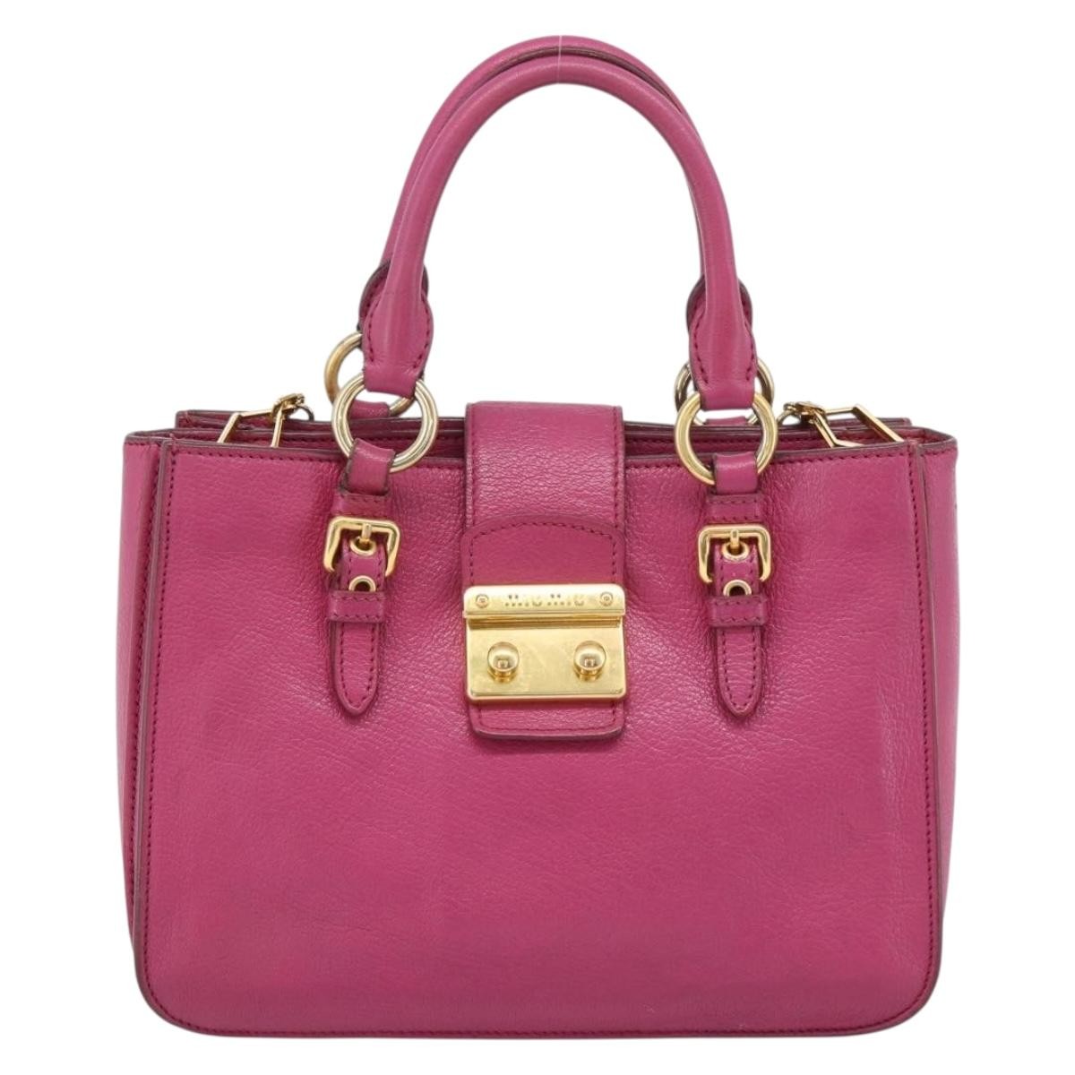 Miu Miu Madras Convertible Lock Leather Pink Leather Tote Bag Bag (Pre-Owned)