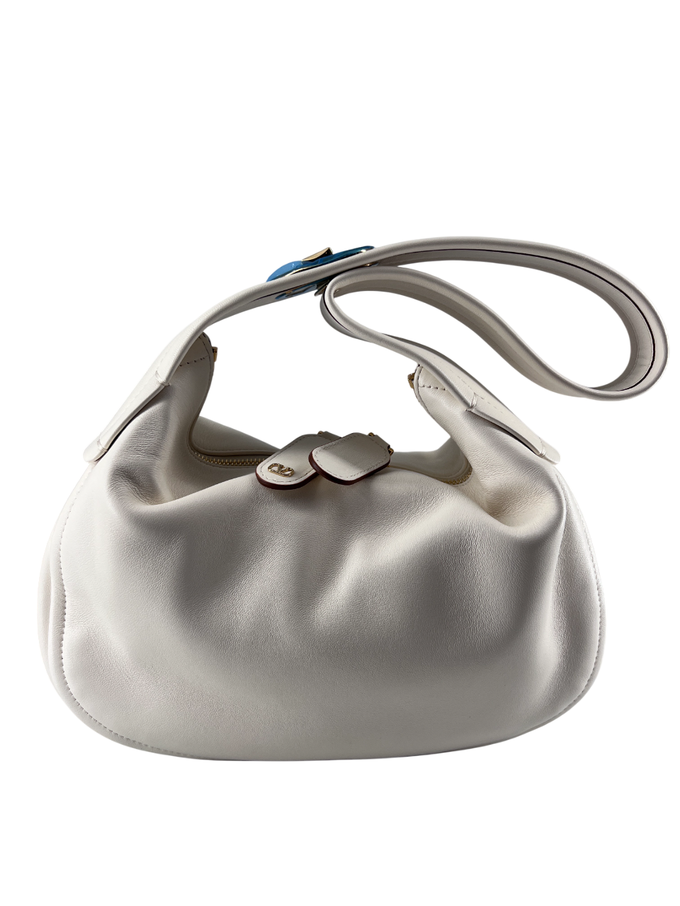 Valentino Garavani Ruffle Leather White Leather Shoulder Bag Bag (Pre-Owned)
