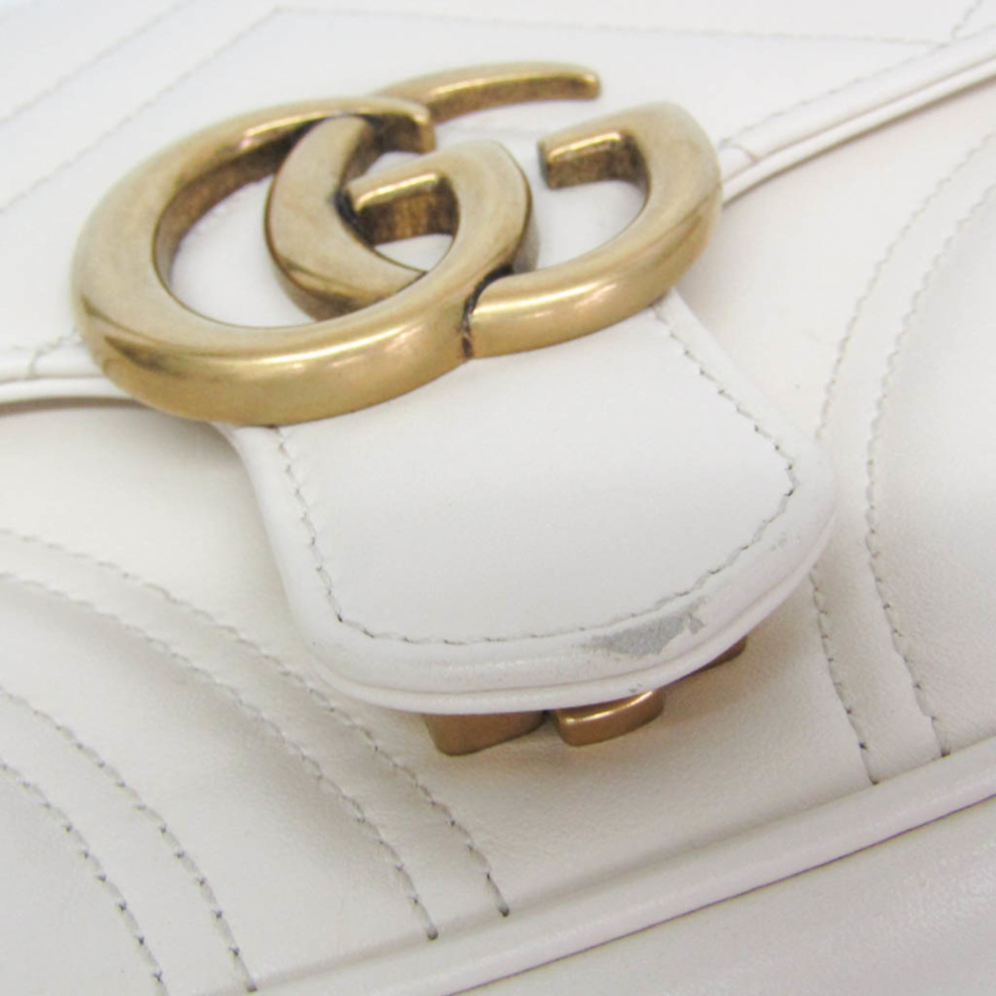 Gucci Gg Marmont Square Flap Matelasse Leather White Leather Shoulder Bag Bag (Pre-Owned)