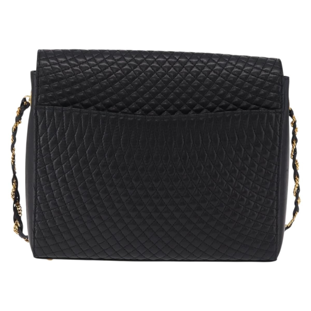 Bally Vintage Chain Quilted Leather Black Leather Shoulder Bag Bag (Pre-Owned)