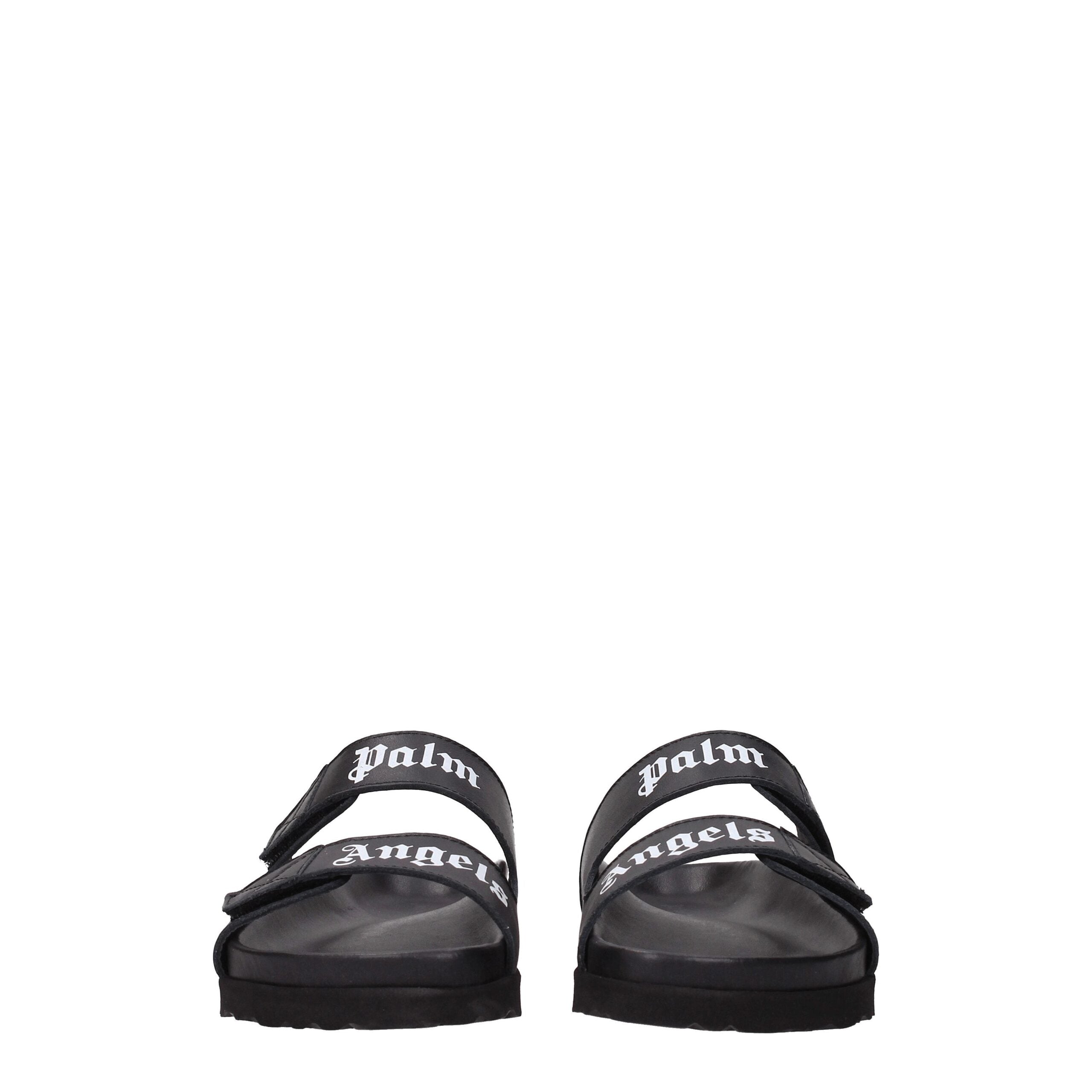Palm Angels Black Leather Slippers Women's Sandals