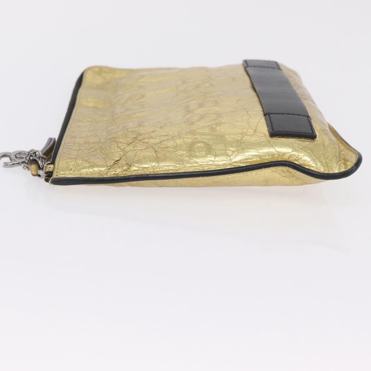 Chanel Feminine Crinkled Leather Gold Leather Clutche & Pouche Bag (Pre-Owned)