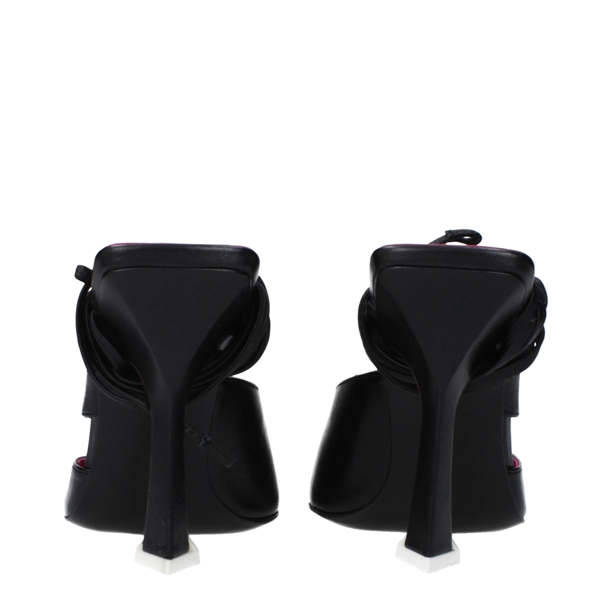 The Attico Black Leather Stiletto Heel Women's Sandals